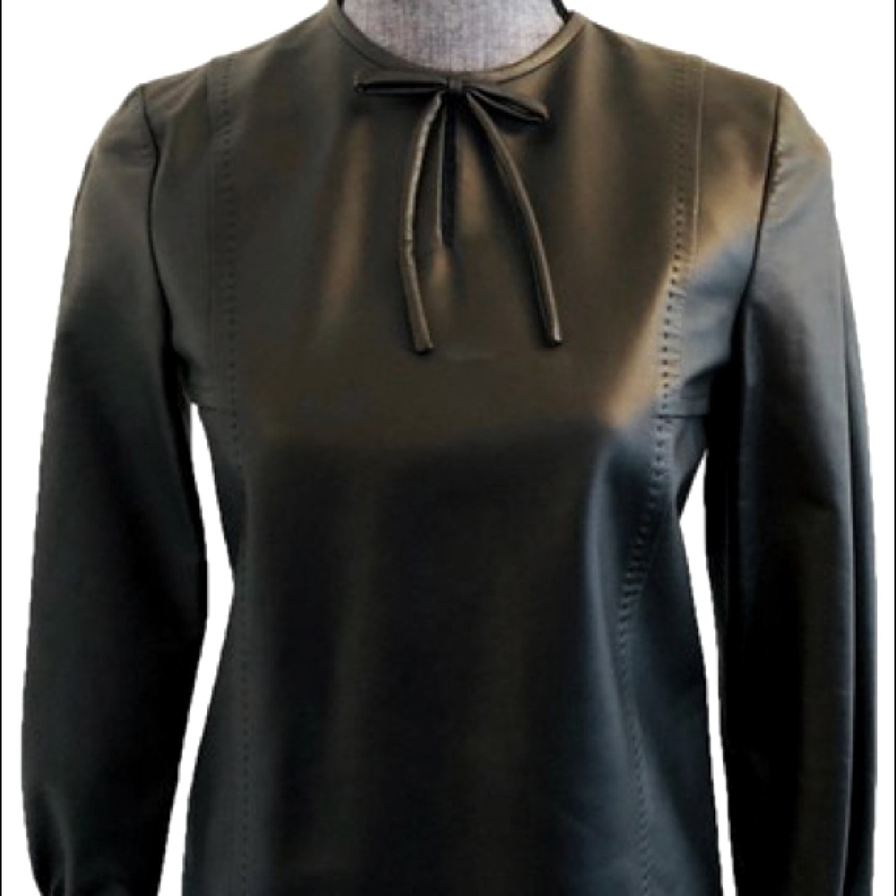 COACH Black Leather Bow Blouse